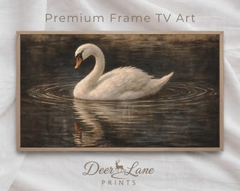 Classic Swan Frame TV Art, Vintage Moody Swan Lake Painting, Antique Dark Samsung Screensaver
