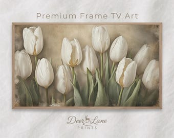 Cornice di tulipani neutri per TV: salvaschermo floreale primaverile (download digitale)