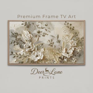 Quadro con cornice floreale testurizzata beige, dipinto botanico moderno (download digitale) immagine 1