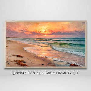 Summer Frame Tv Art Beach Sunset | Vibrant Coastal Art for Frame Tv Ocean Waves | Samsung Frame Tv Digital Art Instant Download