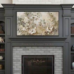 Quadro con cornice floreale testurizzata beige, dipinto botanico moderno (download digitale) immagine 8