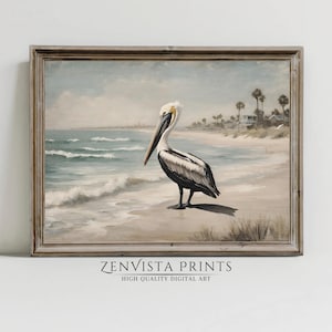 Pelican Art Print | Coastal Bird Printable Decor | Vintage Beach Pelican Painting | Digital Pelican Wall Art Print | Digital Download