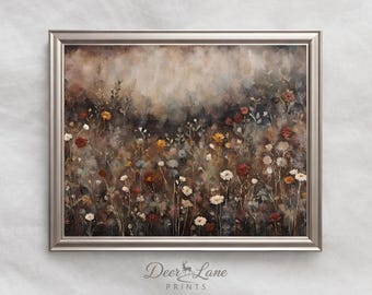Printable Wildflower Field Landscape Vintage Painting | Vintage Wildflower Printable | Wildflower Digital Wall Art | Landscape Digital Print