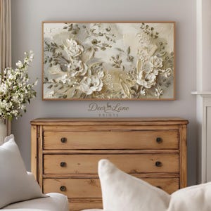 Quadro con cornice floreale testurizzata beige, dipinto botanico moderno (download digitale) immagine 4