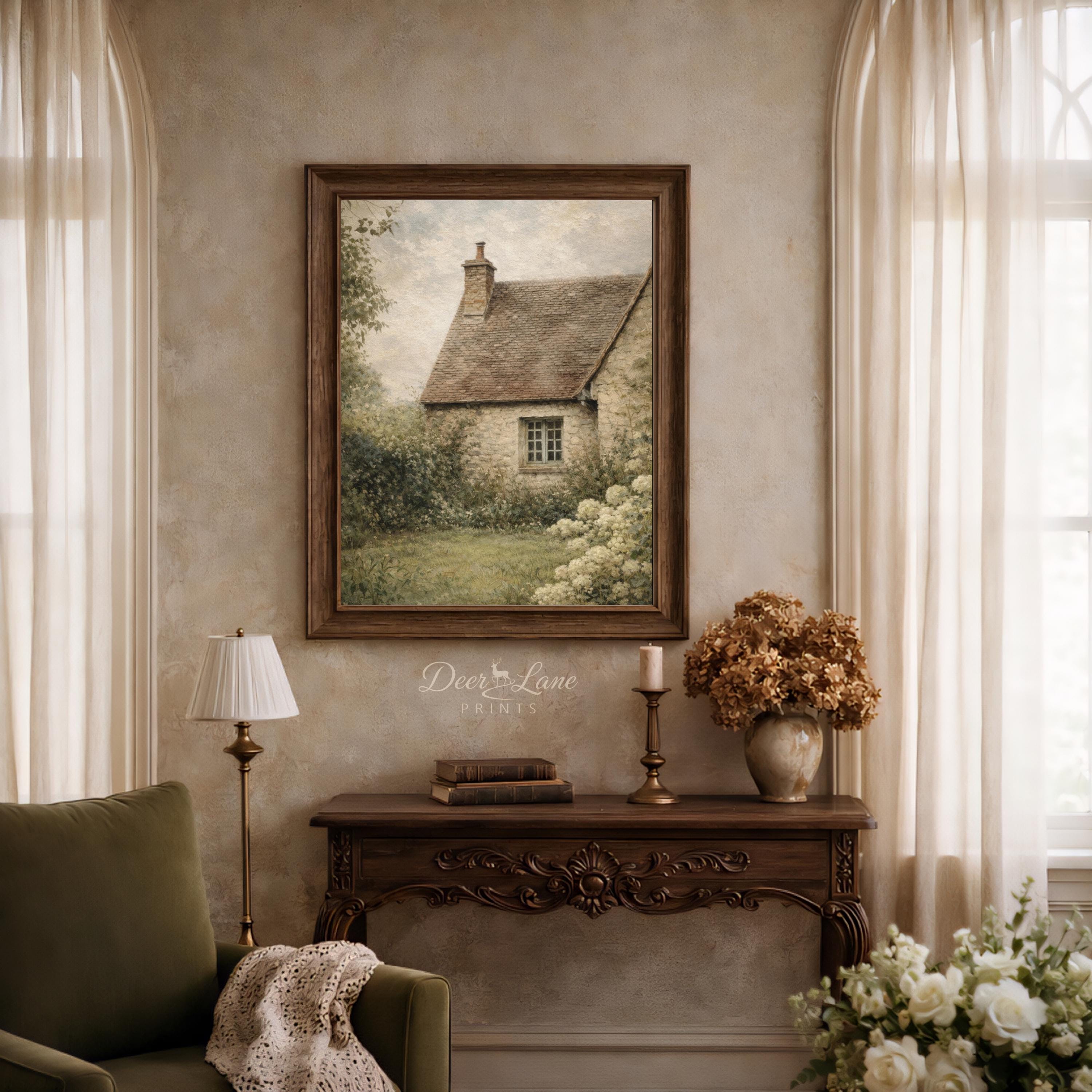 Vintage English Cottage Landscape Printable Spring Wall Art, Rustic ...