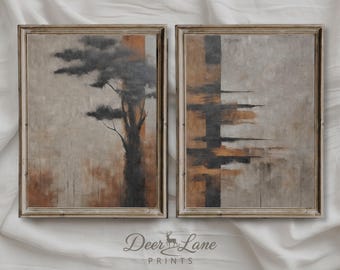 Wabi Sabi abstrakte druckbare Wandkunst, moderne minimalistische organische erdfarbene Drucke zum Herunterladen