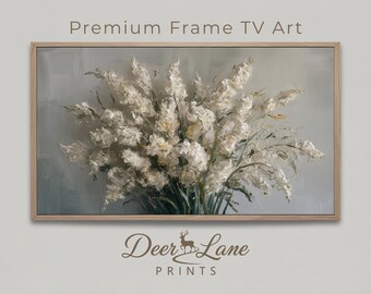 Cornice floreale bianca per TV, salvaschermo botanico color crema per TV (download digitale)