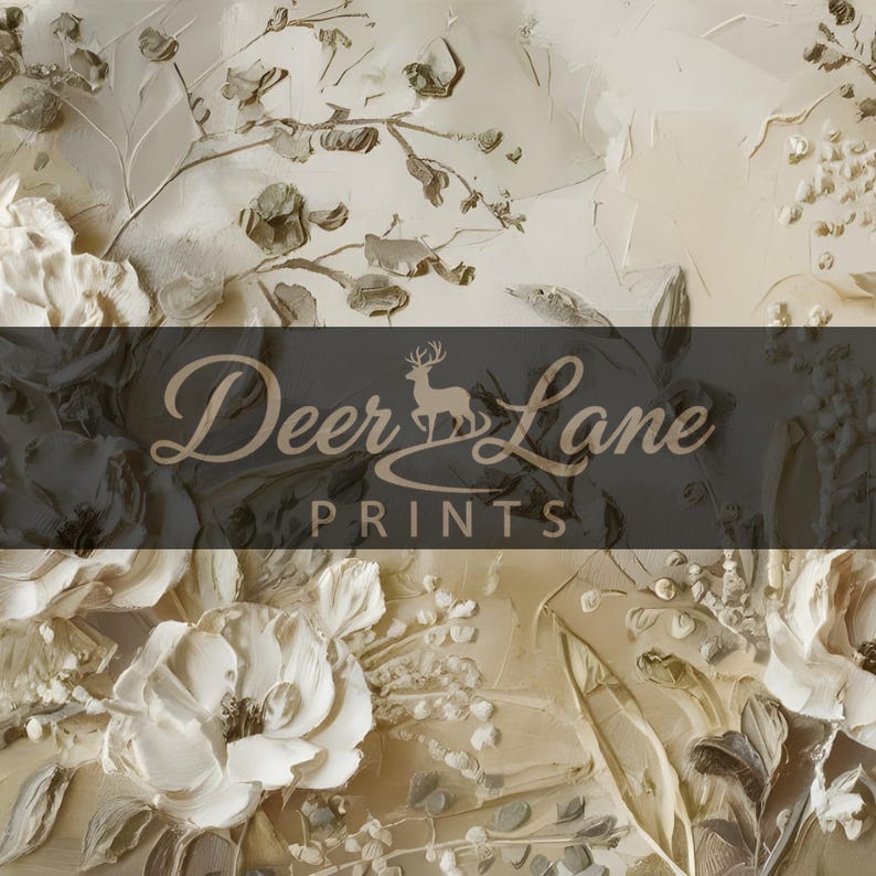 Quadro con cornice floreale testurizzata beige, dipinto botanico moderno (download digitale) immagine 9