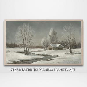 Vintage Frame Tv Art Winter Landscape Painting | Snow Covered Countryside Television Screensaver | Rustic Winter Decor | Digital Download