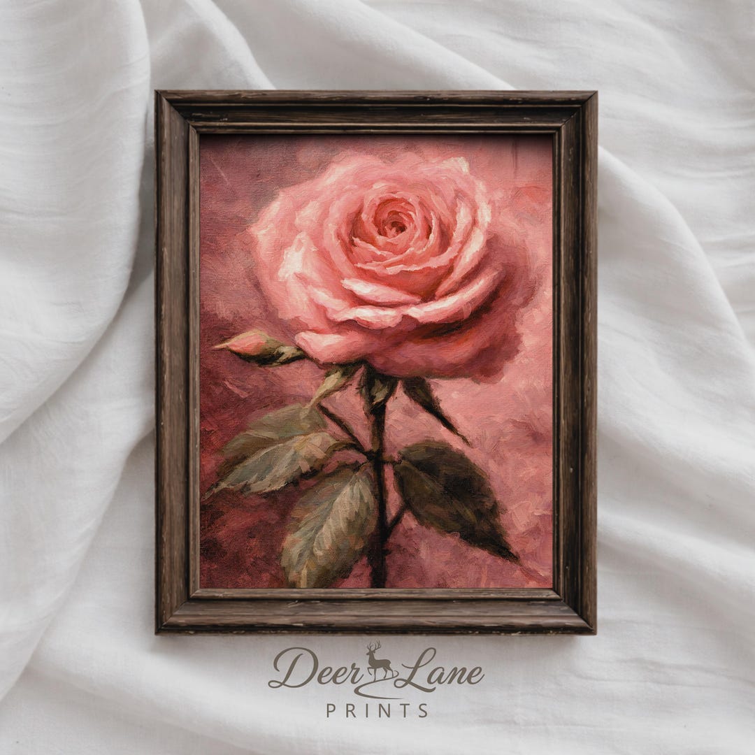 Vintage Pink Rose Printable Wall Art, Romantic Floral Digital Print ...