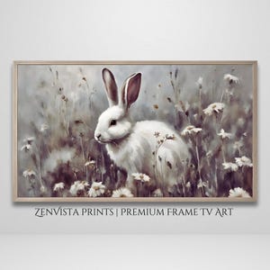 Wildflower Frame Tv Art Spring Rabbit Painting | Bunny Tv Art Wildflower Easter Painting | Vintage Spring Tv Art Painting | Instant Download
