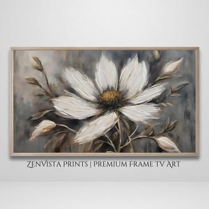Frame Tv Art White Flower Textured Painting | Moody Floral Frame Tv Art Spring Daisy | Country Farmhouse Art for Frame Tv Digital Download