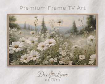 花の風景 絵画 シルバーフレーム サムスン フレーム TV アート、ニュートラルな花柄スクリーンセーバー