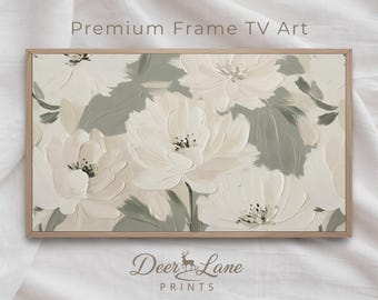 Beige TV-Kunst: Neutrale botanische Malerei, Frühlingsbild, Bildschirmschoner (digitaler Download)