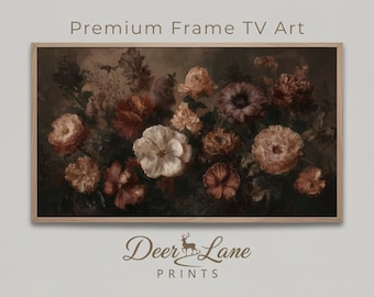 Dark Academia Floral Frame TV Art | Moody Vintage Flowers (Digital Download)