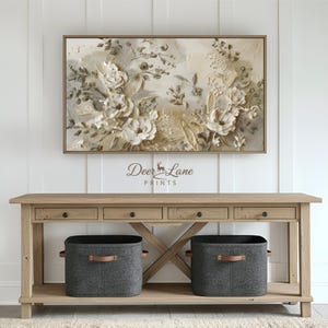 Quadro con cornice floreale testurizzata beige, dipinto botanico moderno (download digitale) immagine 6