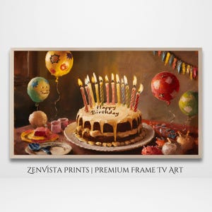 Frame Tv Art Birthday Cake and Balloons | Happy Birthday Painting for Frame Tv | Birthday Decor | Colorful Frame Tv Digital Art Download
