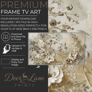 Quadro con cornice floreale testurizzata beige, dipinto botanico moderno (download digitale) immagine 3
