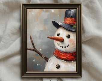 Vintage Snowman Digital Print, Nostalgic Winter Decor, Christmas Printable Wall Art, Instant Download