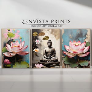 Colorful Buddha and Lotus Flower Art Set | Printable Digital Download | Tranquil 3-Piece Wall Decor | Buddha Wall art yoga art buddha decor