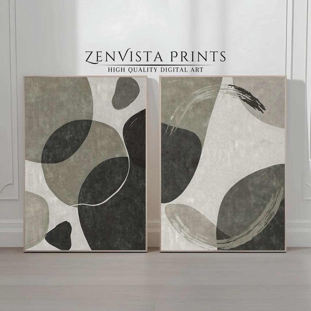 Abstract Print Art Set of 2 Black and Beige Wabi Sabi Abstract Wall Art ...