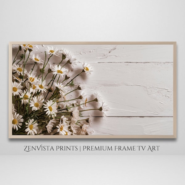 Rustic White Wood Frame Tv Art Daisies | Country Flowers Frame Tv Art White | Spring and Summer Art for Tv | Instant Digital Download