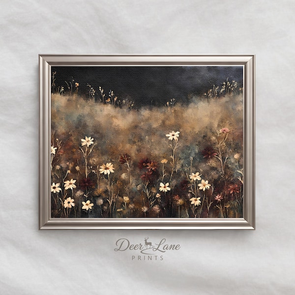 Vintage-Gemälde einer Wildblumenwiese | Stimmungsvolle Landschaftsgrafik zum Ausdrucken (Digitaler Download)