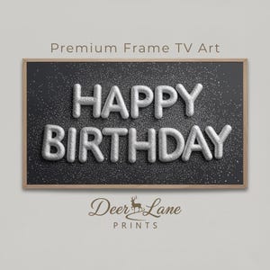Happy Birthday Frame TV Art: Silver Glitter Balloons | Party Celebration Banner (Digital Download)