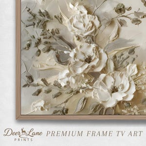 Quadro con cornice floreale testurizzata beige, dipinto botanico moderno (download digitale) immagine 5