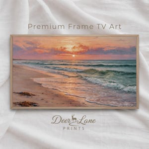 Coastal Sunset Frame TV Art, Beach Waves Landscape Painting, Summer TV Wallpaper, Digital Download