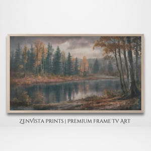 Fall Landscape Frame Tv Art | Moody Vintage Autumn Painting for Frame Tv | Scenic Country Lake Fall  Artwork | Rustic Decor Digital Download