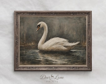 Vintage Schwanensee Wandkunst, Moody Swan Digitaldruck, moderne Bauernhaus Dekor Download