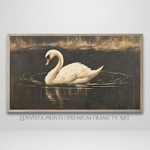 Moody Frame Tv Art Swan | Vintage Frame Tv Art Swan Painting | Farmhouse Frame Tv Art | Samsung Lg Tcl Frame Tv Art Birds | Digital Download