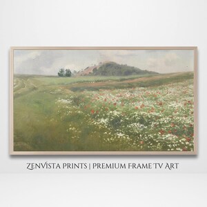 Vintage Frame Tv Art Country Painting | White Wildflower Field Spring Frame Tv Art | Farmhouse Décor | Frame Tv Digital Vintage Art Download