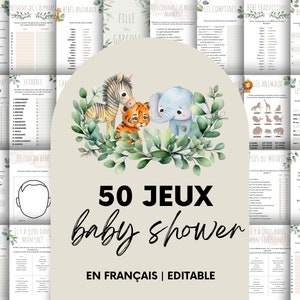 50 Jeux Baby Shower | en français | PDF | Imprimable | Template 50 Jeux Fête Prénatale | Prédiction Bébé