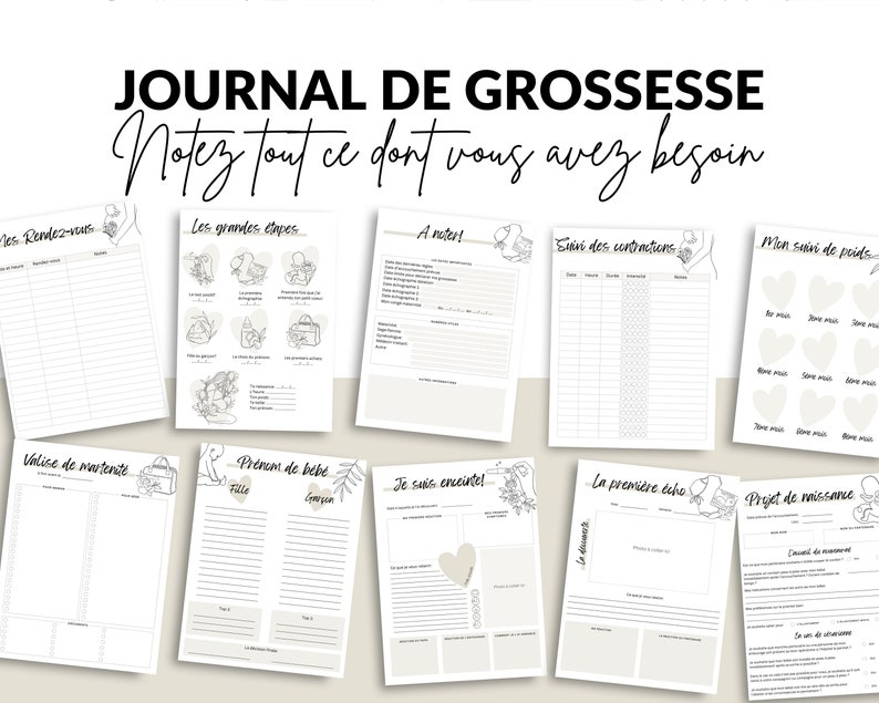 Journal de grossesse en français PDF Imprimable Suivi de la grossesse. image 3