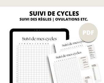 Suivi de cycles | Suivi de règles | A imprimer | Envoi instantané | PDF | Period tracker | Tracker de règles | en français
