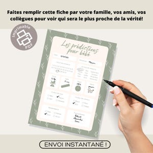 Carte de prédiction bébé | Pronostics bébé | en français | PDF | Imprimable | Babyshower | Gender reveal | Produit numérique image 3