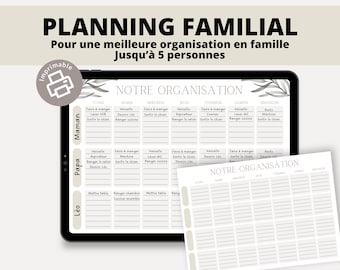 Planning familial | Organisation de la maison | Tâches ménagères |  Français | PDF | A4 imprimable