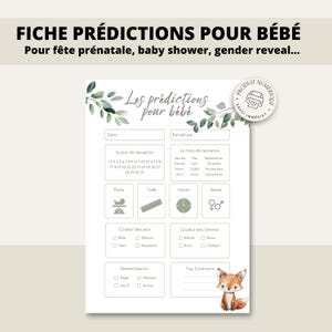 Babyvoorspellingskaart |  Babyvoorspellingen | in het Frans | PDF-bestand | Afdrukbaar | Babyshower | Geslacht onthullen | Digitaal product