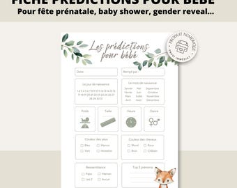 Carte de prédiction bébé |  Pronostics bébé | en français | PDF | Imprimable | Babyshower | Gender reveal | Produit numérique