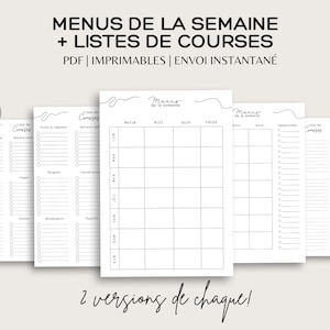 Menus de la semaine, fiche de courses, liste de courses, en français, meal prep | Pour une meilleure organisation.