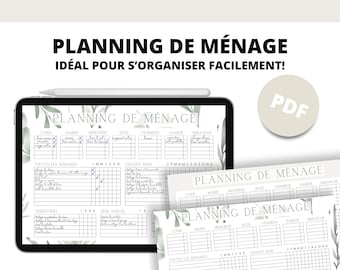 Planning ménage imprimable | Check-list tâches ménage hebdomadaire | PDF à télécharger | Organisation maison | A4