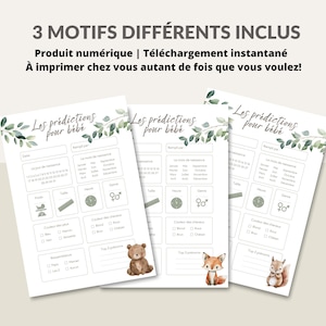 Carte de prédiction bébé | Pronostics bébé | en français | PDF | Imprimable | Babyshower | Gender reveal | Produit numérique image 3