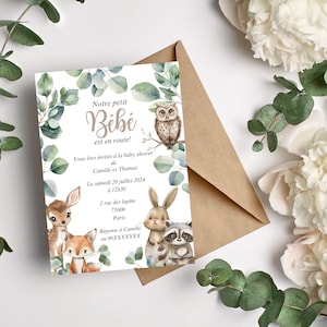 Invitation Baby shower en français + Pancarte de bienvenue | Template Canva | Produit numérique | Editable | Fête prénatale