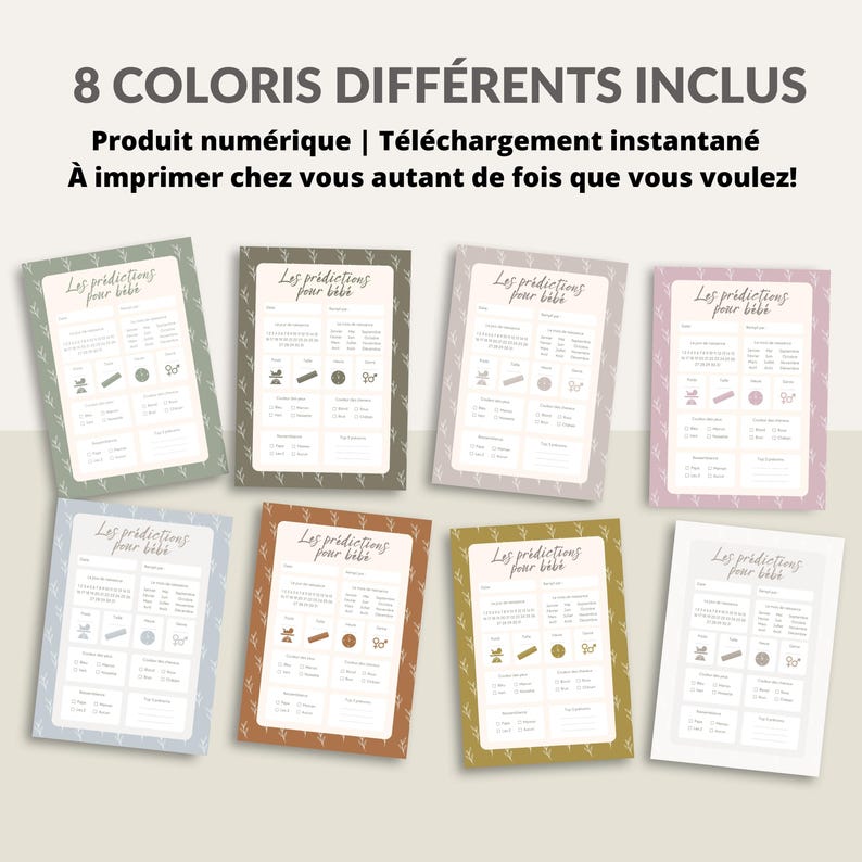 Carte de prédiction bébé | Pronostics bébé | en français | PDF | Imprimable | Babyshower | Gender reveal | Produit numérique image 2
