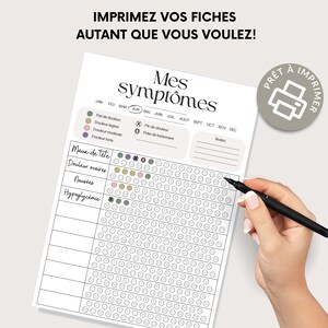 Puede incluir: Calendario de seguimiento de s&iacute;ntomas imprimible con una cuadr&iacute;cula de c&iacute;rculos para cada d&iacute;a del mes. El calendario est&aacute; etiquetado con los meses del a&ntilde;o e incluye una secci&oacute;n para notas. El rastreador est&aacute; dise&ntilde;ado para ayudar a las personas a hacer un seguimiento de sus s&iacute;ntomas e identificar patrones.