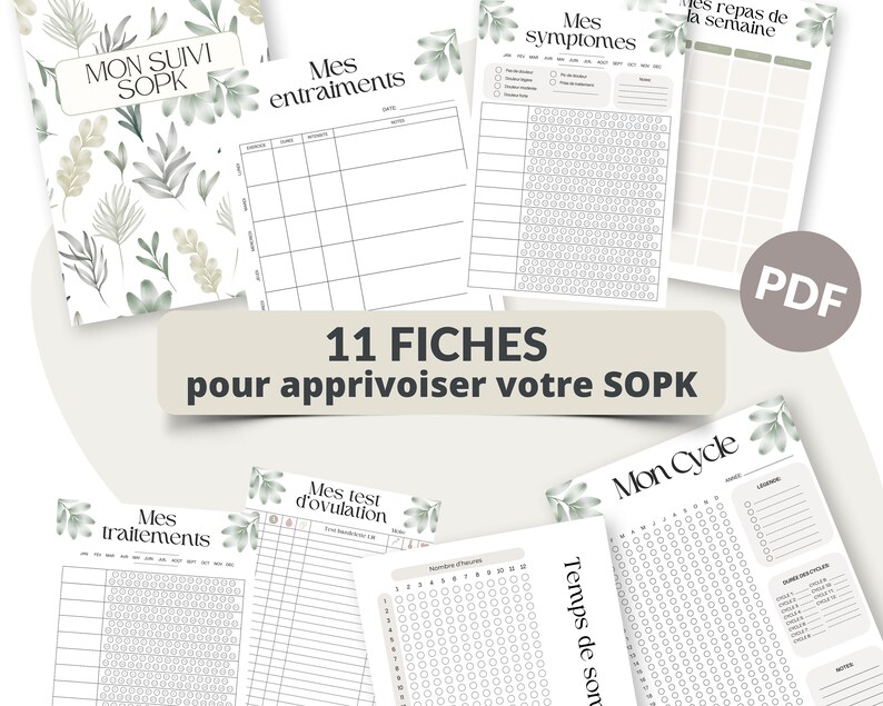 Puede incluir: Once hojas de c&aacute;lculo PDF imprimibles dise&ntilde;adas para ayudar a controlar los s&iacute;ntomas del s&iacute;ndrome de ovario poliqu&iacute;stico (SOP). Las hojas de c&aacute;lculo incluyen secciones para el seguimiento de los s&iacute;ntomas, la ovulaci&oacute;n, los tratamientos, etc.