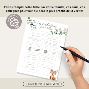 Carte de prédiction bébé | Pronostics bébé | en français | PDF | Imprimable | Babyshower | Gender reveal | Produit numérique image 4