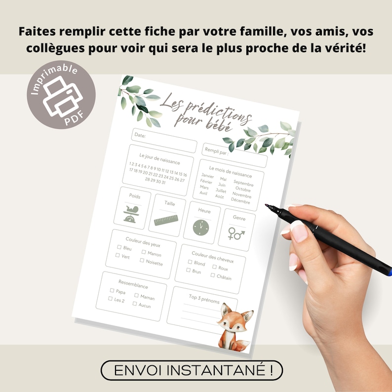 Carte de prédiction bébé | Pronostics bébé | en français | PDF | Imprimable | Babyshower | Gender reveal | Produit numérique image 4